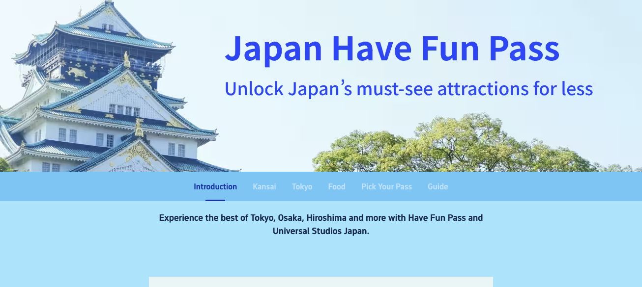 Trip.com Japan Have Fun Pass campaign landing page showing pass categories for Japan